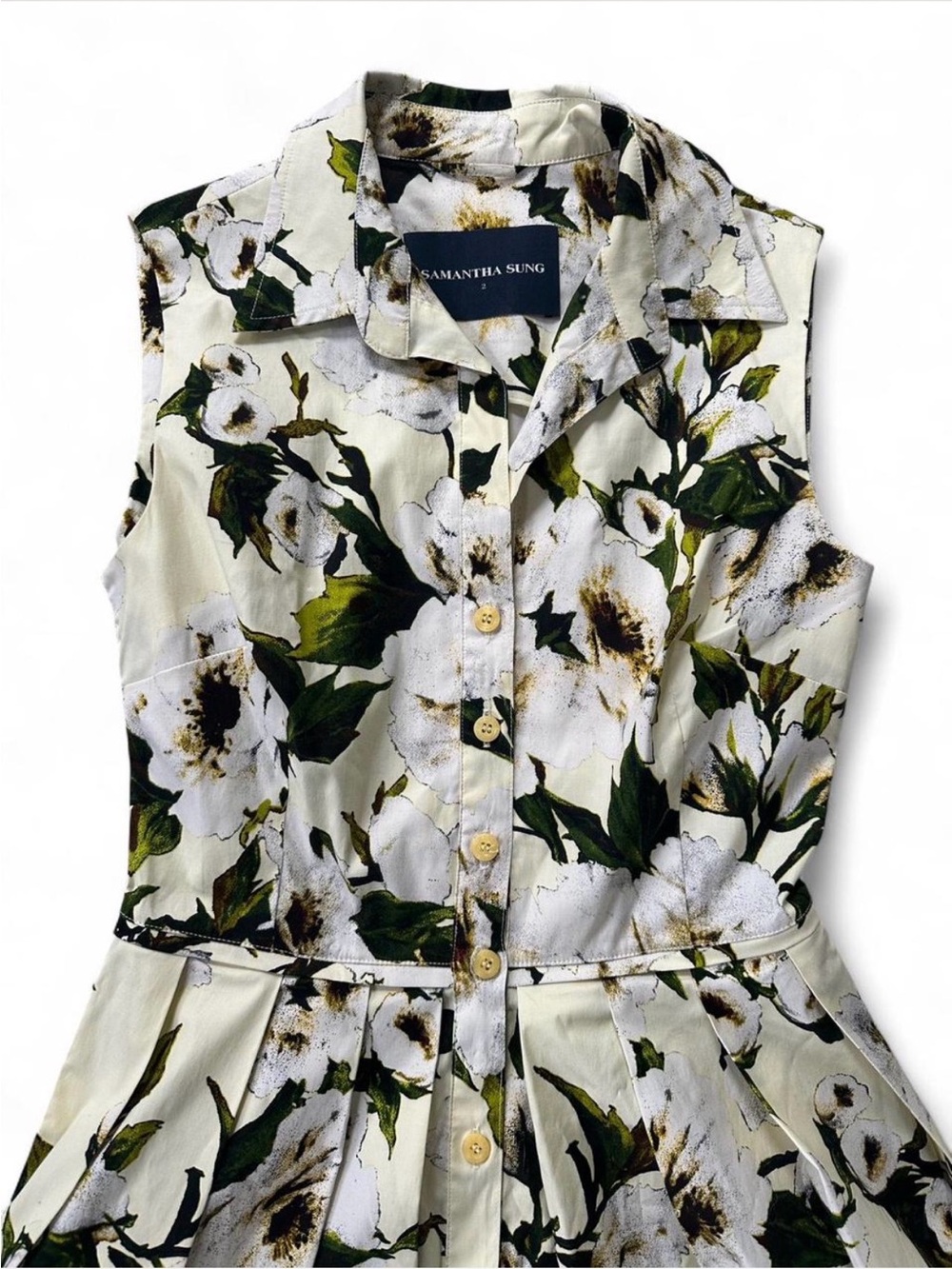 Samantha Sung Floral Print Sleeveless Dress with Belt